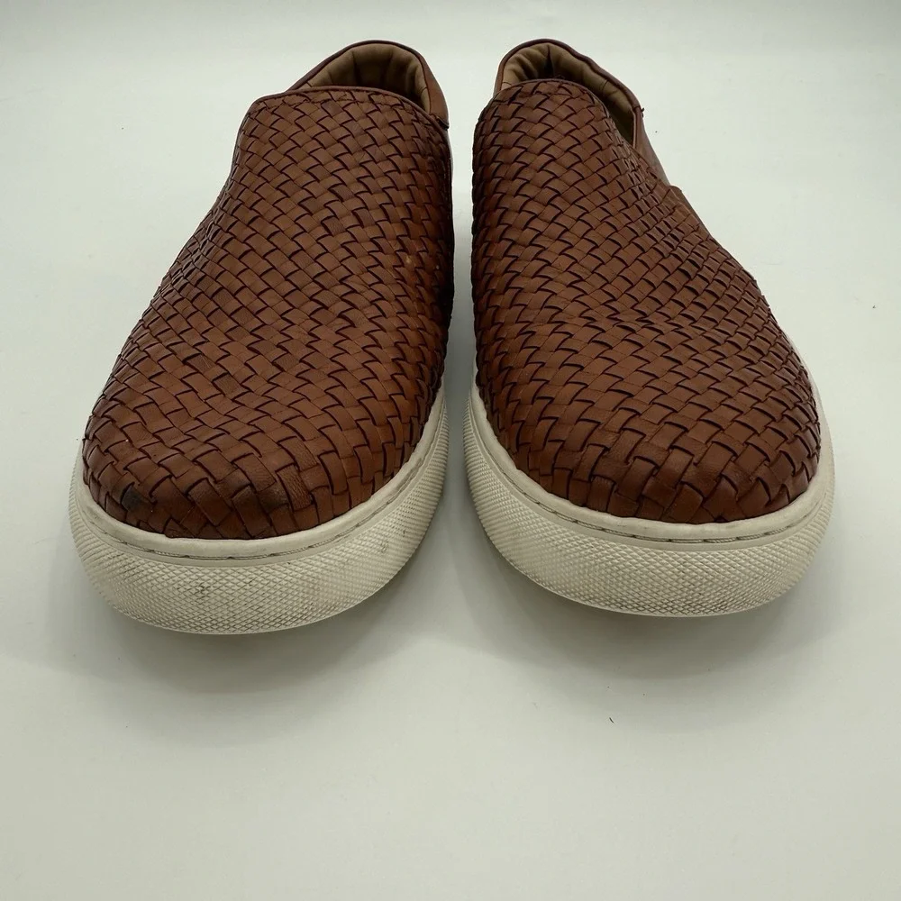 H.S. Trask Woven Calfskin Brown Leather Slip On Sneakers Mens Shoes Size‎ 13 M